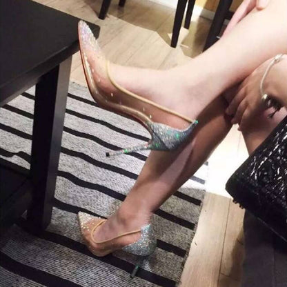 Mesh Rhinestone Transparent Women&