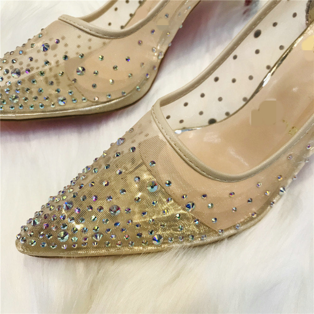 Mesh Rhinestone Transparent Women&
