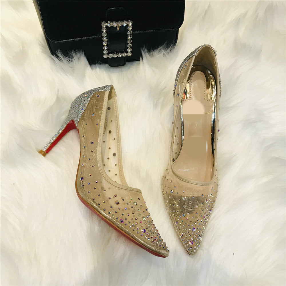 Mesh Rhinestone Transparent Women&