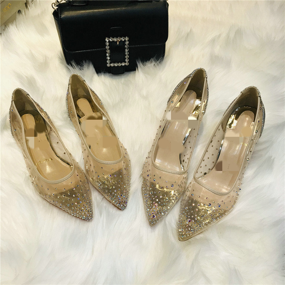 Mesh Rhinestone Transparent Women&