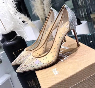 Mesh Rhinestone Transparent Women&