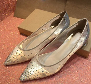 Mesh Rhinestone Transparent Women&