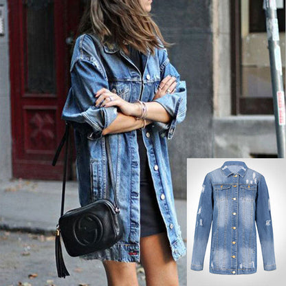 Mid-length Dark Ripped Denim Trench Coat Limorista