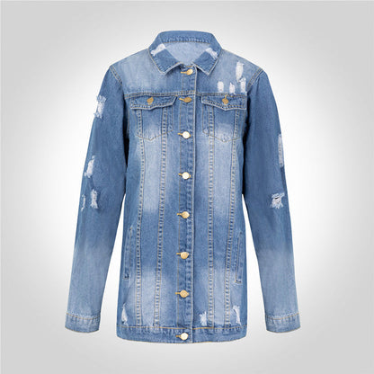 Mid-length Dark Ripped Denim Trench Coat Limorista