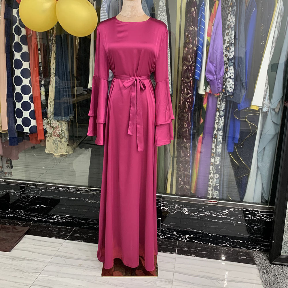 Solid Color Plus Size Double-layer Flared Sleeve Robe Dress Limorista