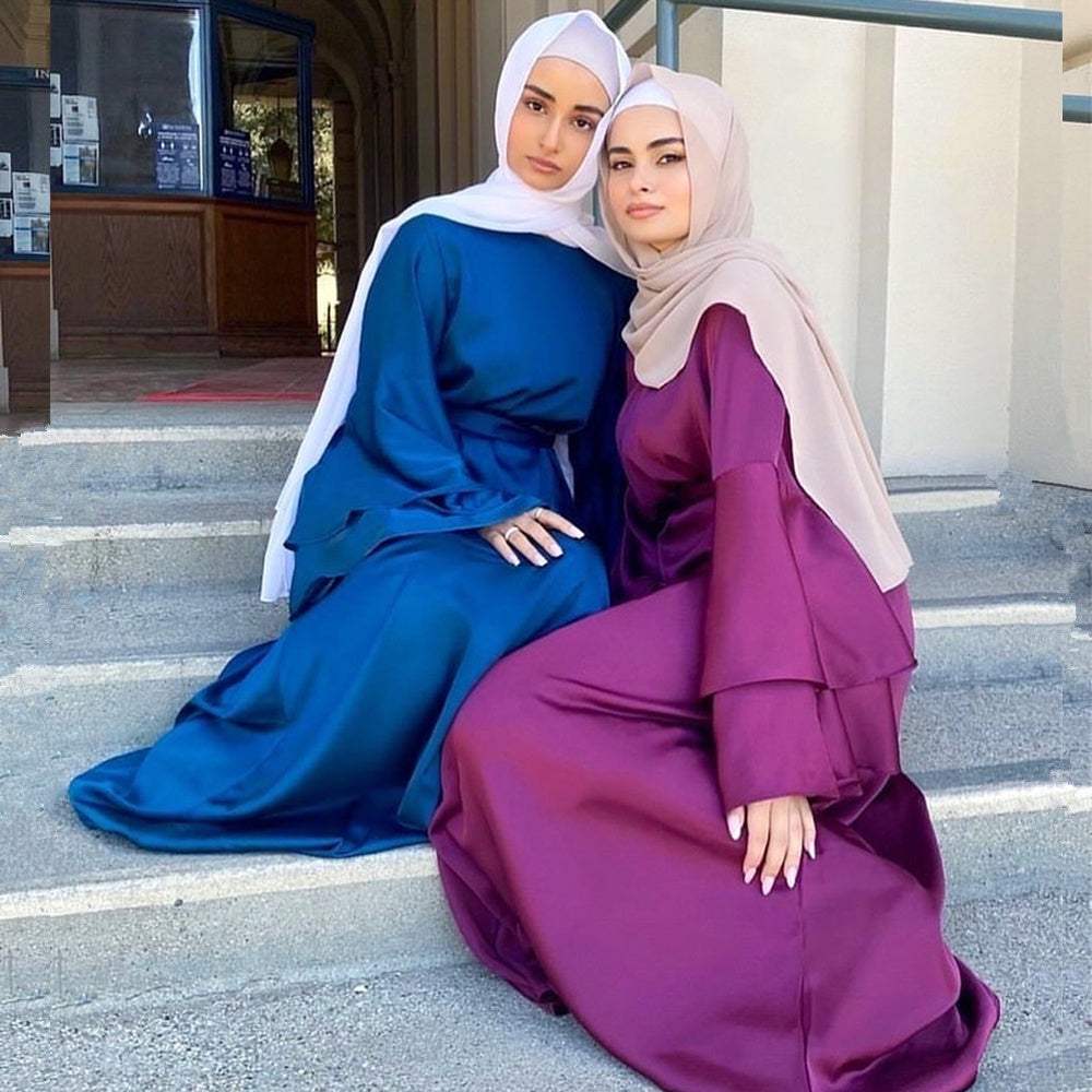Solid Color Plus Size Double-layer Flared Sleeve Robe Dress Limorista