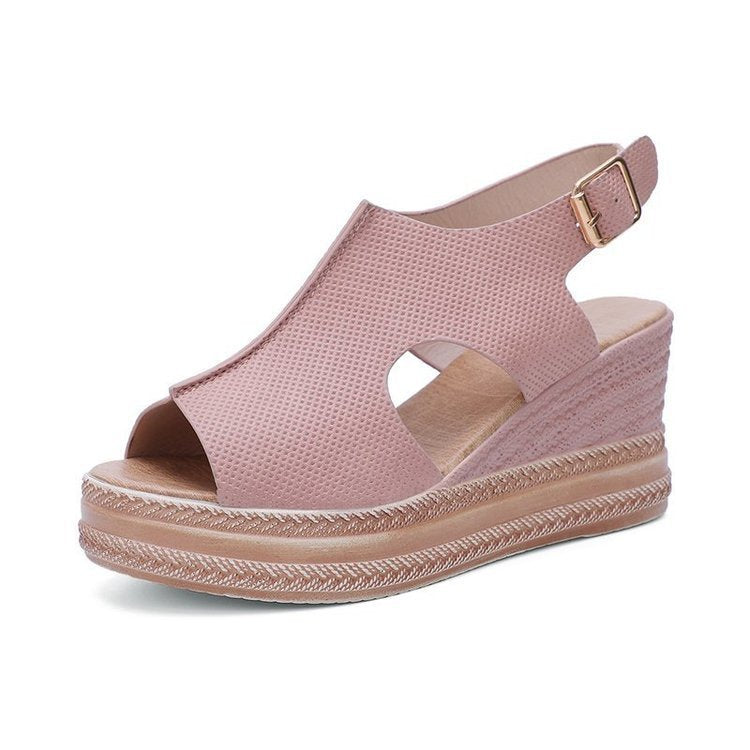 Peep Toe Sandals Women Wedge Heel Platform Buckle Shoes Summer Limorista