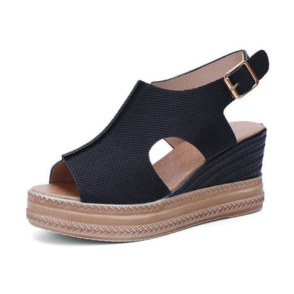 Peep Toe Sandals Women Wedge Heel Platform Buckle Shoes Summer Limorista