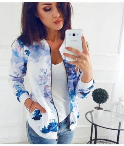 Fashion Printed Round Neck Zipper Long Sleeve Coat Limorista