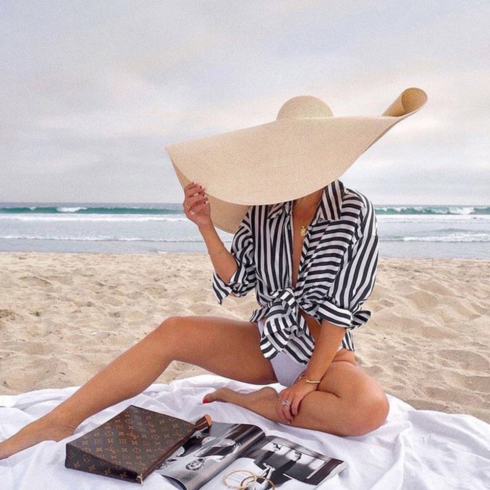 25CM Wide Brim Oversized Beach Hats For Women Large Straw Hat UV Protection Limorista