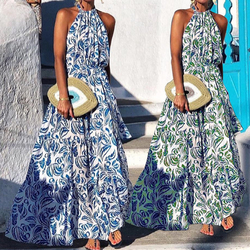 Fashion Sexy Floral Halter Dress Bohemian Long Skirt Limorista