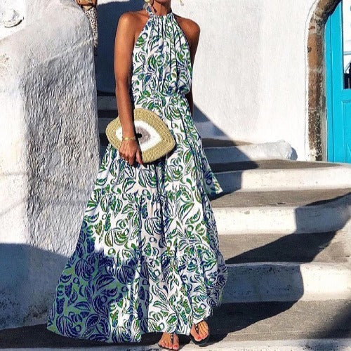 Fashion Sexy Floral Halter Dress Bohemian Long Skirt Limorista
