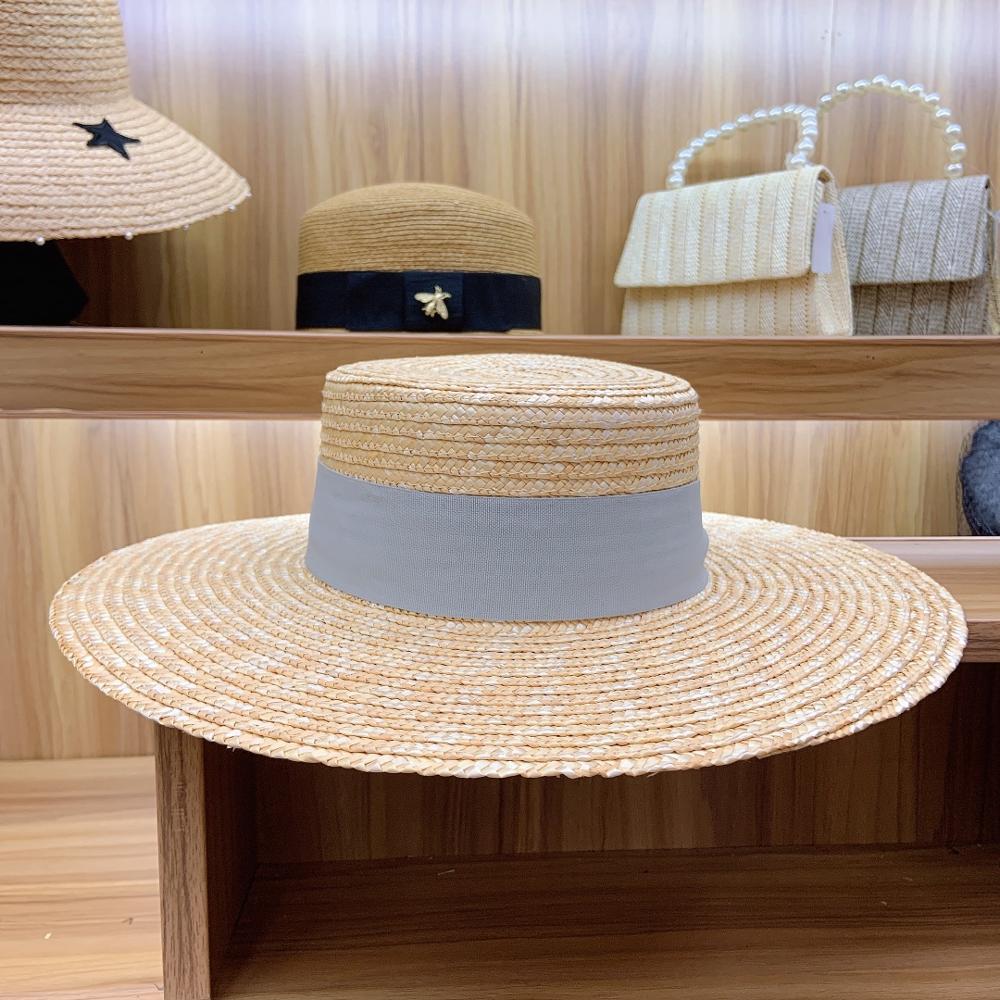 Axin Hat Ornaments Gray Tie Knot Flat Top Thin Straw Wide Brim Top Hat Flat Top Hat Straw Hat Limorista