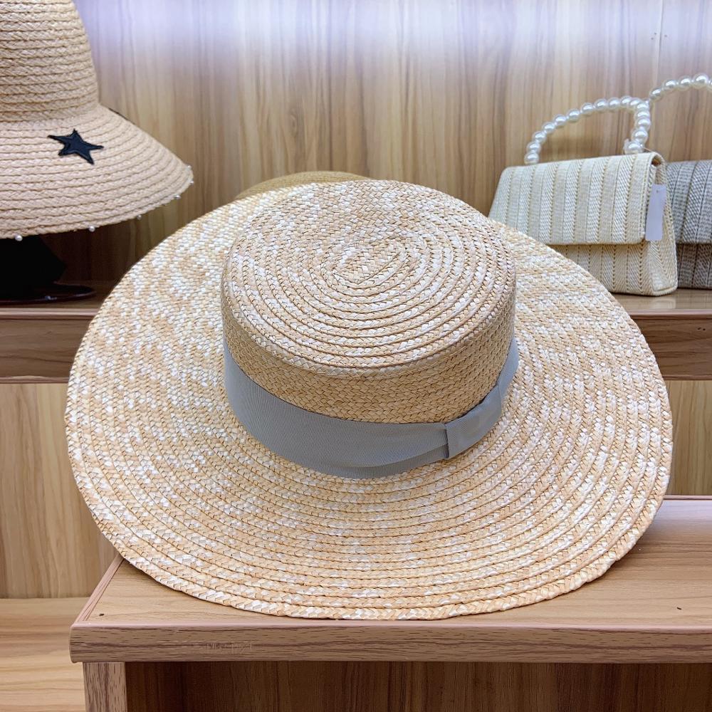 Axin Hat Ornaments Gray Tie Knot Flat Top Thin Straw Wide Brim Top Hat Flat Top Hat Straw Hat Limorista