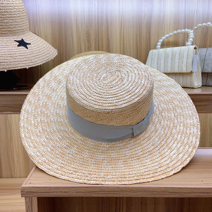 Axin Hat Ornaments Gray Tie Knot Flat Top Thin Straw Wide Brim Top Hat Flat Top Hat Straw Hat Limorista