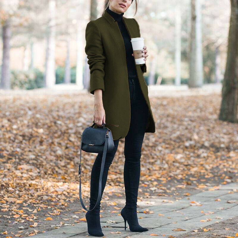 Autumn And Winter New Style European And American Fashion Solid Color Stand-Up Collar Woolen Blazer Limorista