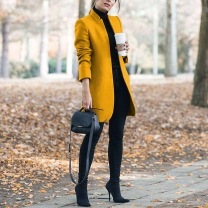 Autumn And Winter New Style European And American Fashion Solid Color Stand-Up Collar Woolen Blazer Limorista