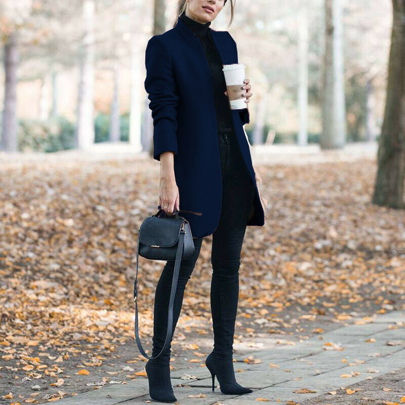 Autumn And Winter New Style European And American Fashion Solid Color Stand-Up Collar Woolen Blazer Limorista