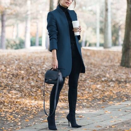 Autumn And Winter New Style European And American Fashion Solid Color Stand-Up Collar Woolen Blazer Limorista