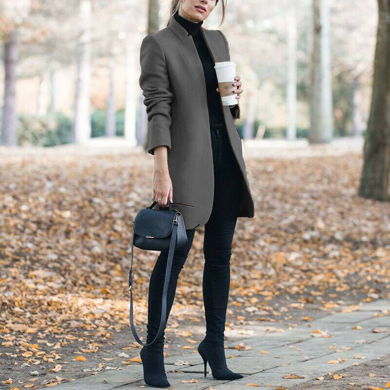 Autumn And Winter New Style European And American Fashion Solid Color Stand-Up Collar Woolen Blazer Limorista
