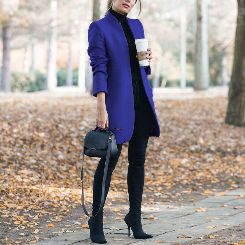 Autumn And Winter New Style European And American Fashion Solid Color Stand-Up Collar Woolen Blazer Limorista