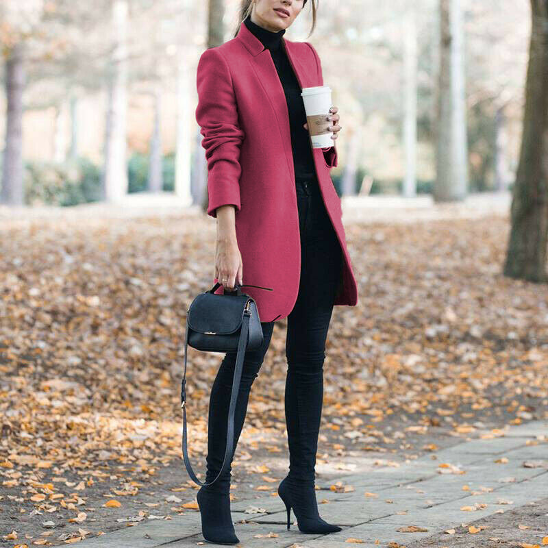 Autumn And Winter New Style European And American Fashion Solid Color Stand-Up Collar Woolen Blazer Limorista