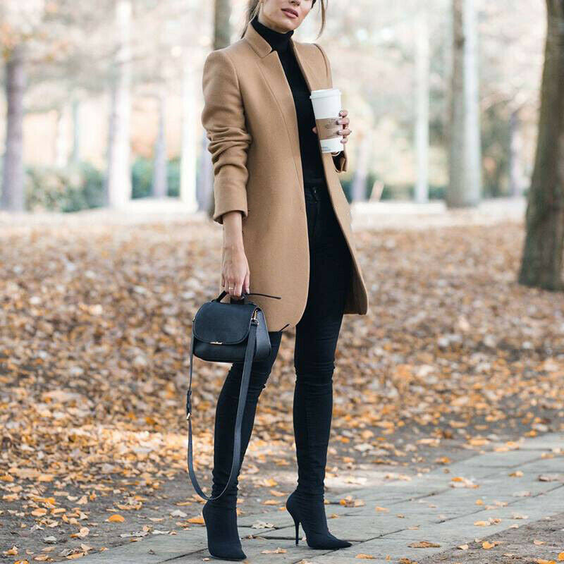 Autumn And Winter New Style European And American Fashion Solid Color Stand-Up Collar Woolen Blazer Limorista