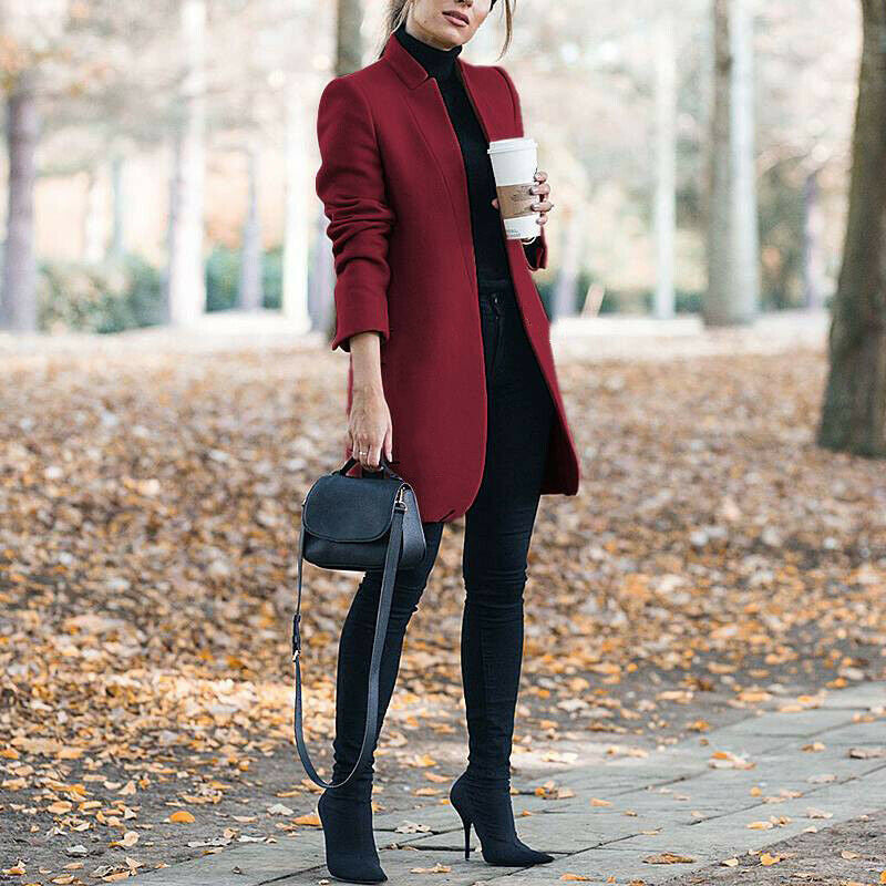 Autumn And Winter New Style European And American Fashion Solid Color Stand-Up Collar Woolen Blazer Limorista