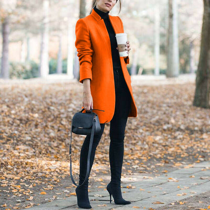 Autumn And Winter New Style European And American Fashion Solid Color Stand-Up Collar Woolen Blazer Limorista