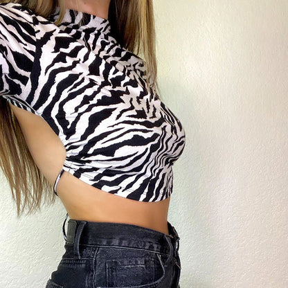 HEYounGIRL Animal Zebra Print Backless Cropped Tshirt Women Sexy Long Sleeve T-shirt Ladies Fashion Crop Tops Tees Streetwear Limorista