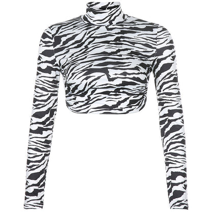 HEYounGIRL Animal Zebra Print Backless Cropped Tshirt Women Sexy Long Sleeve T-shirt Ladies Fashion Crop Tops Tees Streetwear Limorista