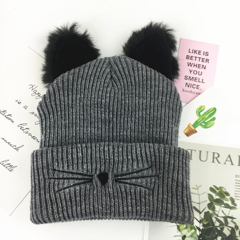 Ladies Casual Cat Embroidery Woolen Hat Limorista