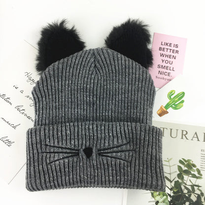 Ladies Casual Cat Embroidery Woolen Hat Limorista