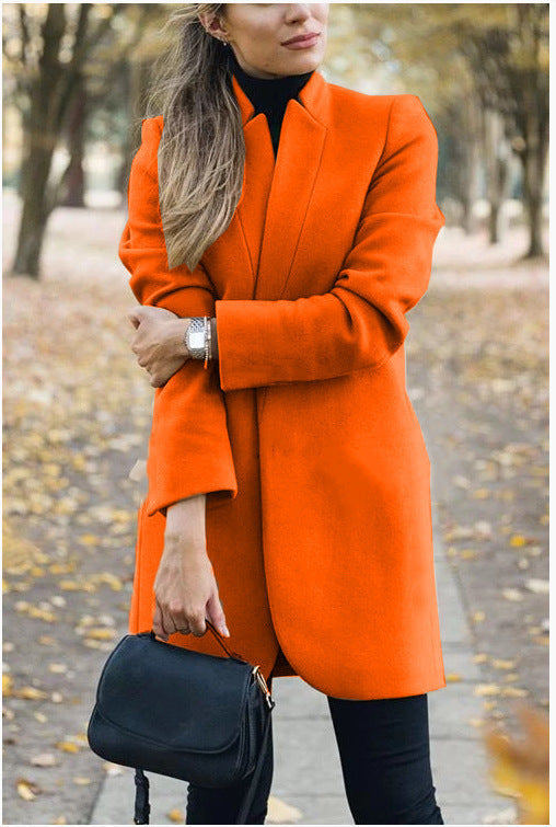 Fall Winter New Style European And American Fashion Solid Color Stand-Up Collar Woolen Jacket Limorista