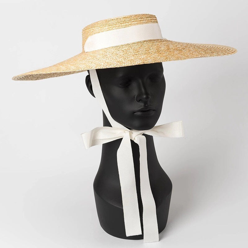 Simple And Fashionable Strappy Straw flat Top Straw Hat Sunshade Straw Straw Hat Limorista