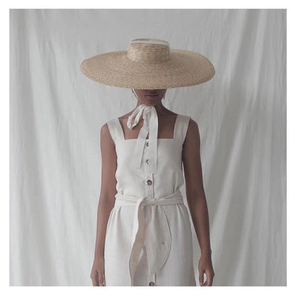 Simple And Fashionable Strappy Straw flat Top Straw Hat Sunshade Straw Straw Hat Limorista