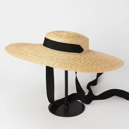 Simple And Fashionable Strappy Straw flat Top Straw Hat Sunshade Straw Straw Hat Limorista