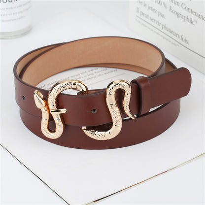 Fashion Snake Buckle Pu Belt All-Match Simple Jeans Suit Belt Limorista