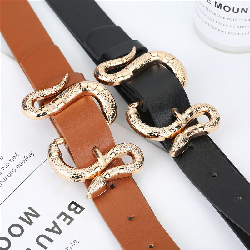 Fashion Snake Buckle Pu Belt All-Match Simple Jeans Suit Belt Limorista
