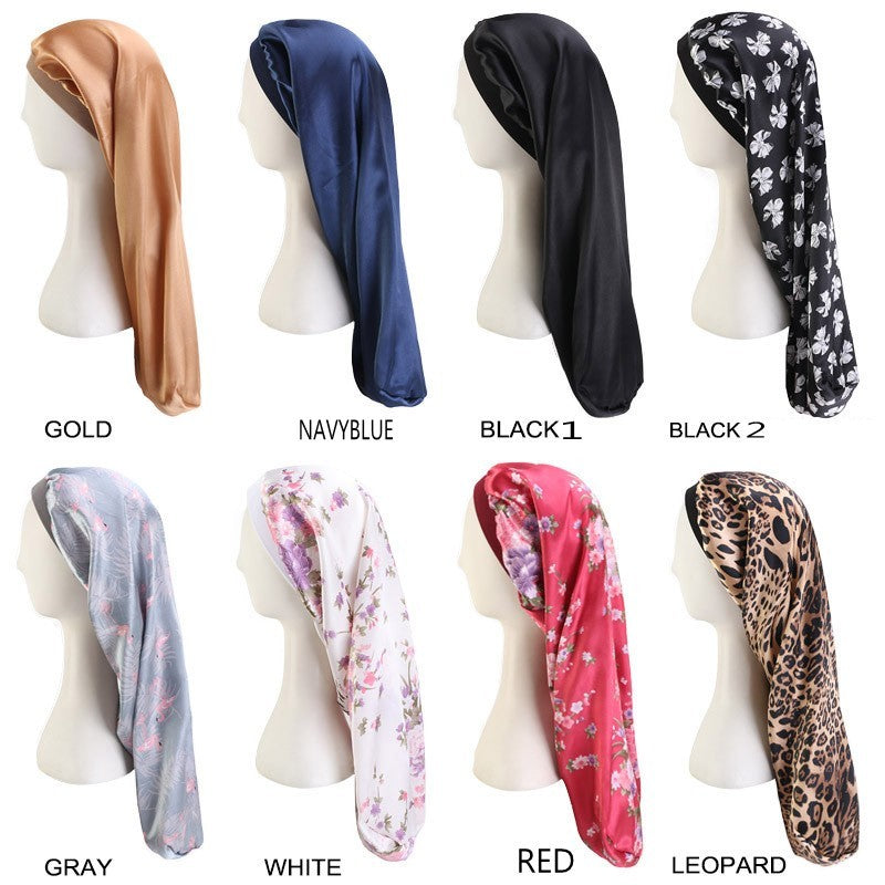 New High Elastic Wide Side Long Tube Satin Night Cap Long Hair Braid Hair Care Hat Limorista