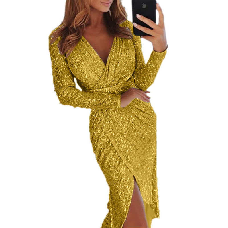 Women Clothes Bodycon Dresses New Ladies Bronzing Long-sleeved Limorista