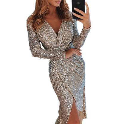 Women Clothes Bodycon Dresses New Ladies Bronzing Long-sleeved Limorista