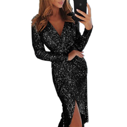 Women Clothes Bodycon Dresses New Ladies Bronzing Long-sleeved Limorista