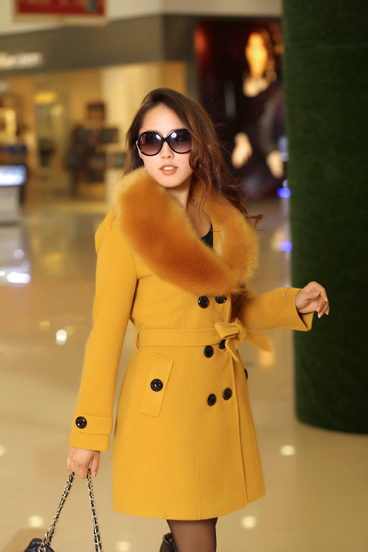 Mid-length Winter Coat With Woolen Collar And Double-breasted Coat Limorista