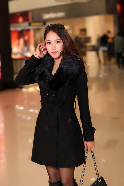 Mid-length Winter Coat With Woolen Collar And Double-breasted Coat Limorista