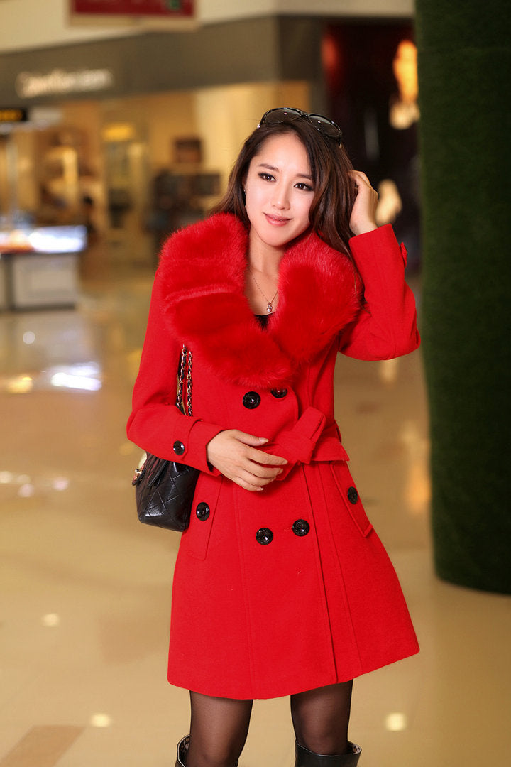 Mid-length Winter Coat With Woolen Collar And Double-breasted Coat Limorista