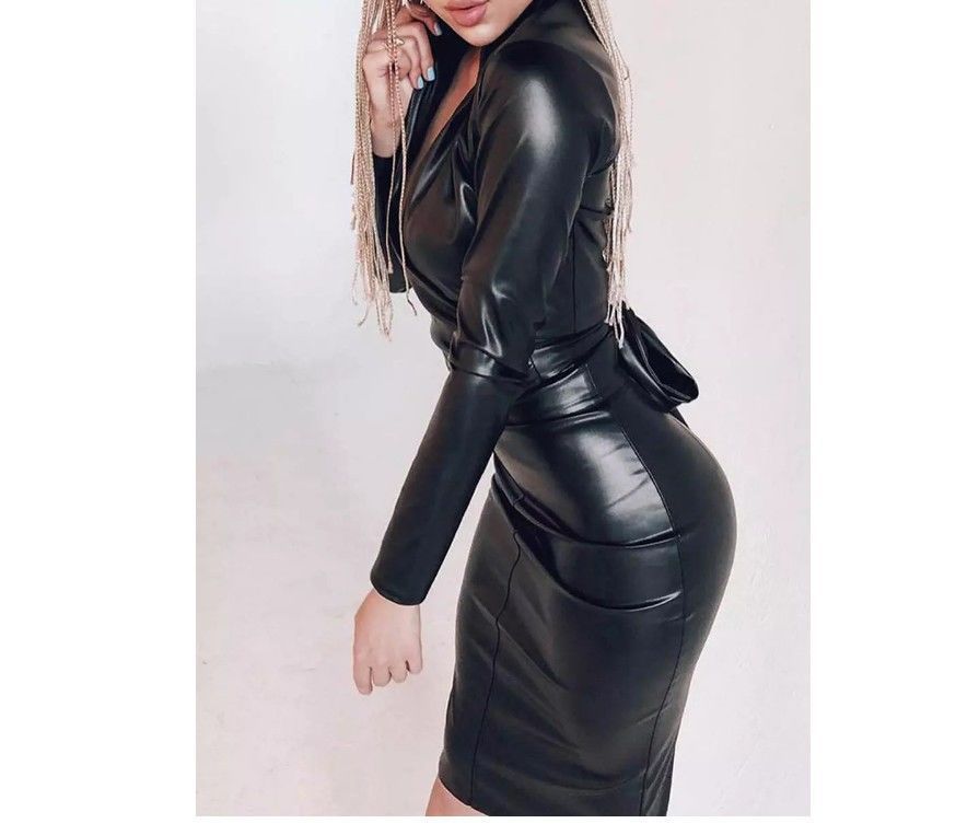 Leather Long Sleeve Shirt Dress Limorista