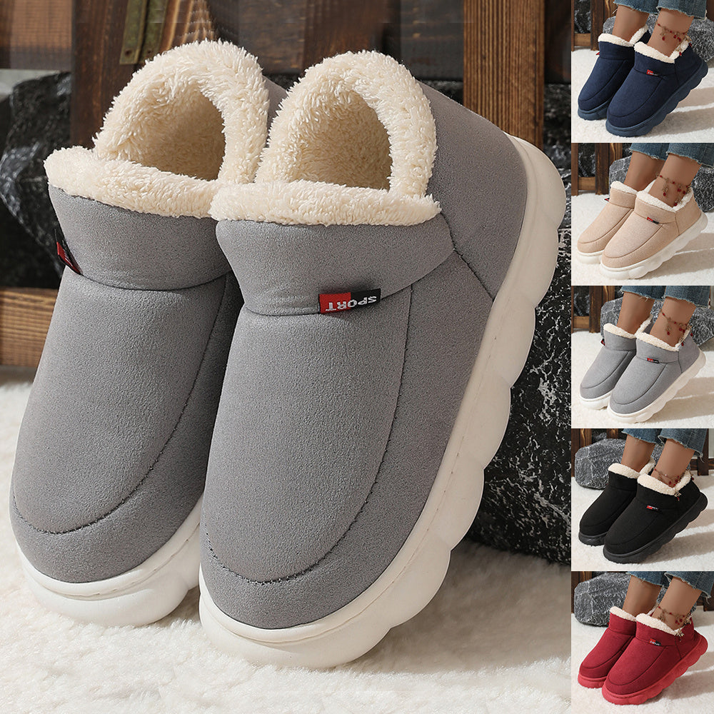 Winter Plush Cotton Shoes Women Men Warm Suede House Shoes For Parents Solid Color Thick-soled Garden Shoes Outdoor Limorista