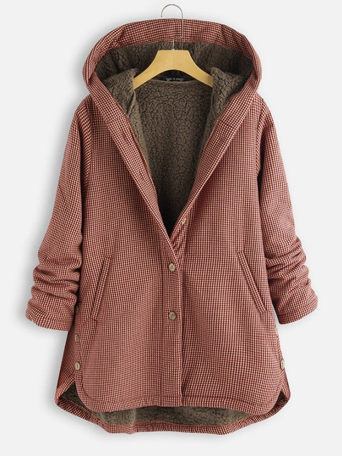 Buttoned Solid Hooded Jacket Limorista
