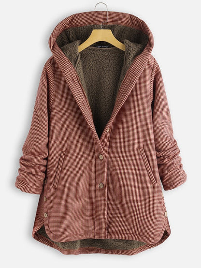 Buttoned Solid Hooded Jacket Limorista
